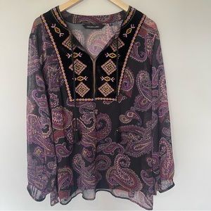 Collen Lopez Woman’s Sheer Tunic W/Built In Tank Blouse Top, Size- 2X